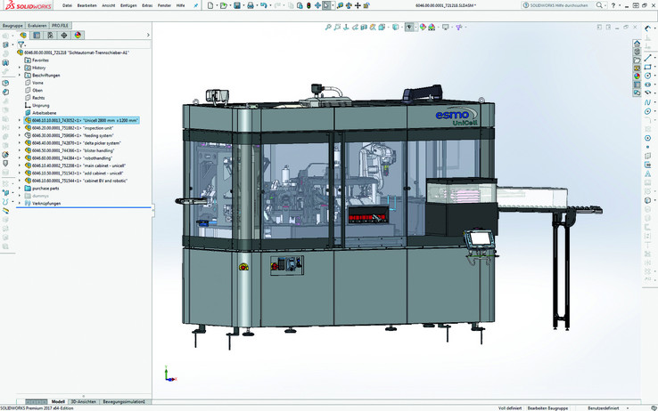 Esmo usa Solidworks e EPLAN para projetos mecânicos e elétricos, respectivamente. Ele criou uma interface poderosa entre os dois por meio do sistema PDM.