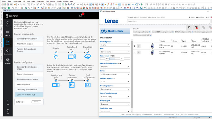 Os usuários do portal precisam apenas de algumas etapas para encontrar um dispositivo da série i550 adequado usando configuradores como o Lenze Easy Product Finder.
