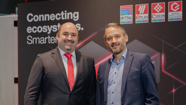 Sebastian Seitz e Dominic Kurtaz EPLAN & Cideon CEO Sebastian Seitz e Dassault Systèmes Diretor Executivo Eurocentral Dominic Kurtaz
